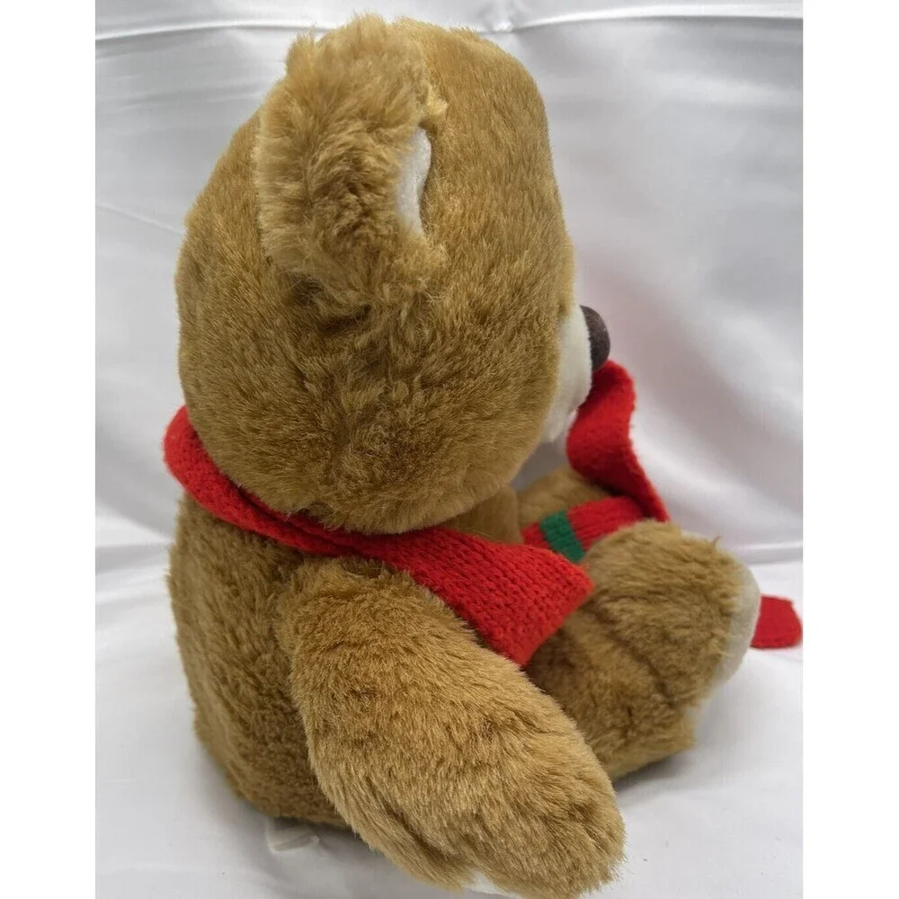 VINTAGE 1986 IPM BROWN MUSICAL CHRISTMAS TEDDY BEAR SCARF STUFFED ANIMAL 16